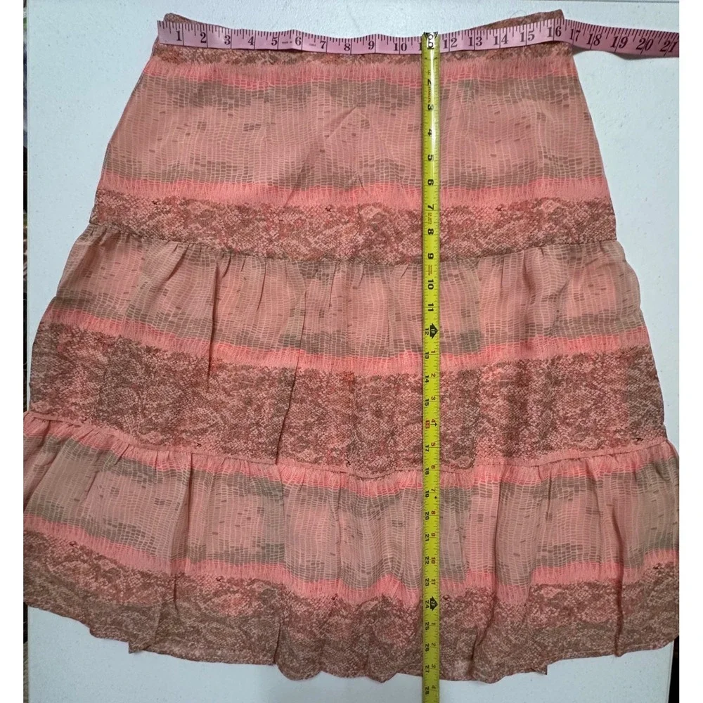 Susan Bristol Vintage Silk Pink Snake Print Tiered Midi A-Line Skirt Lined Sz 12